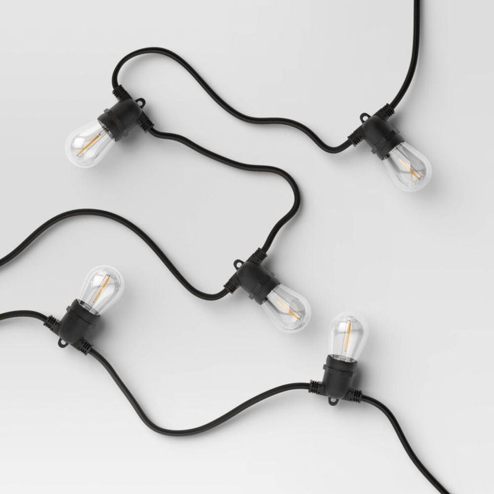10ct LED Non-Drop Indoor Outdoor Café String Lights Clear Bulbs with Black Wire